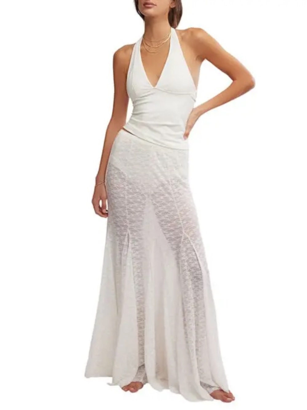 FREE PEOPLE Intimately Kiss Kiss 100% Sheer Mesh Maxi Slip Skirt {$78} Large